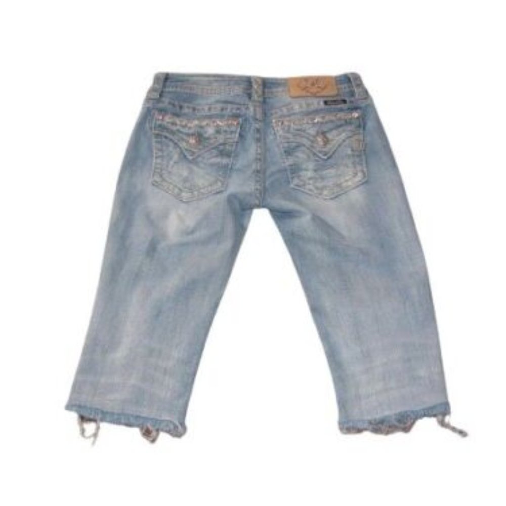 Miss Me jeans Size 28 Signature Crop thick stitch denim distressed destroyed
